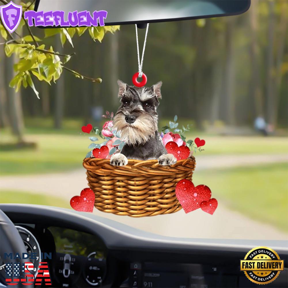 Miniature-Schnauzer With Rose & Heart Ornament, Gift For Christmas