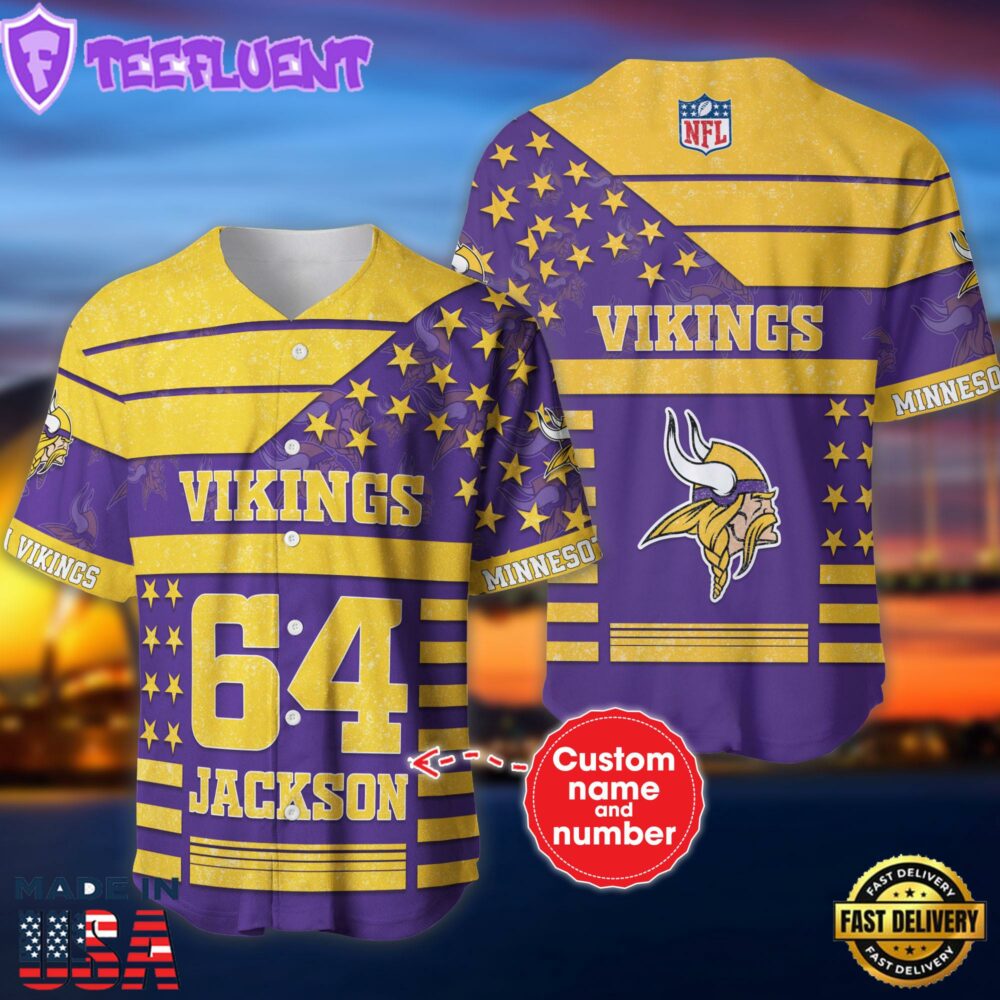 Minnesota Vikings 3D NFL Personalized Baseball Jerse Shirt For Fans
