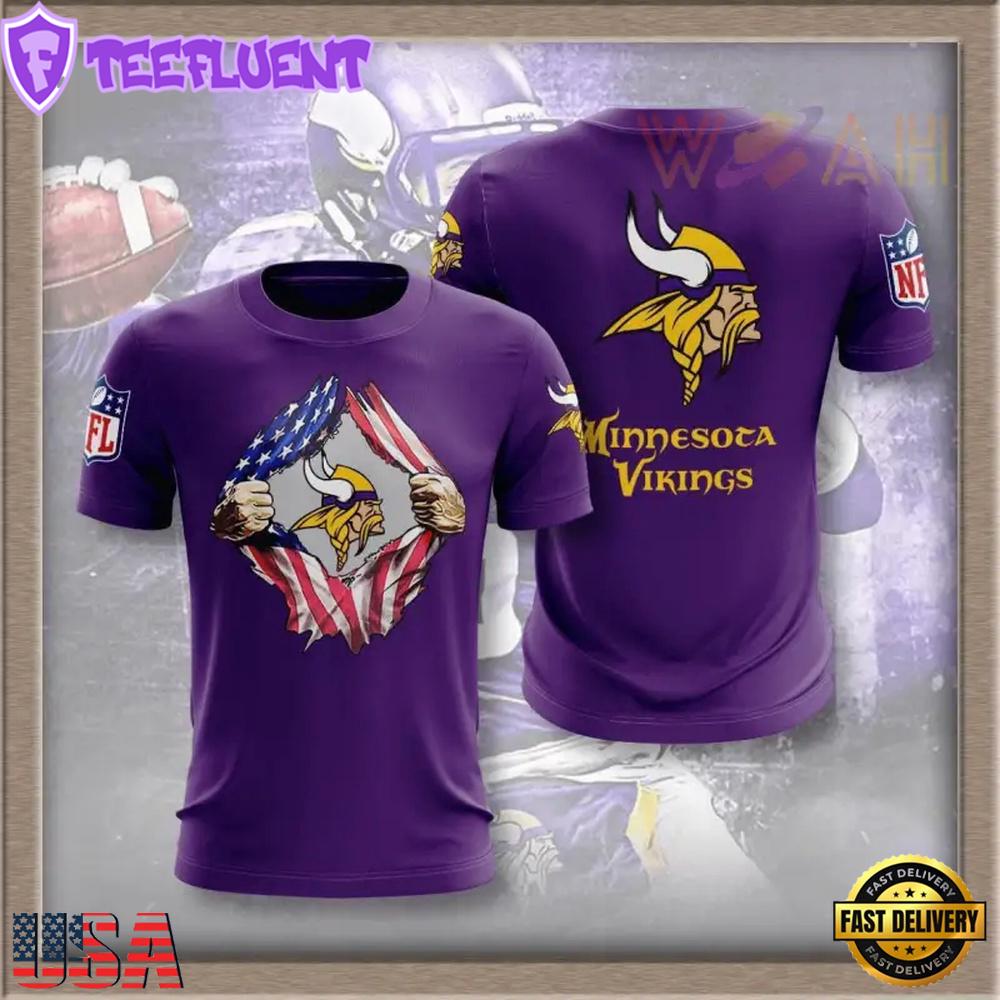 Minnesota Vikings Football US Flag All Over Print T-Shirt