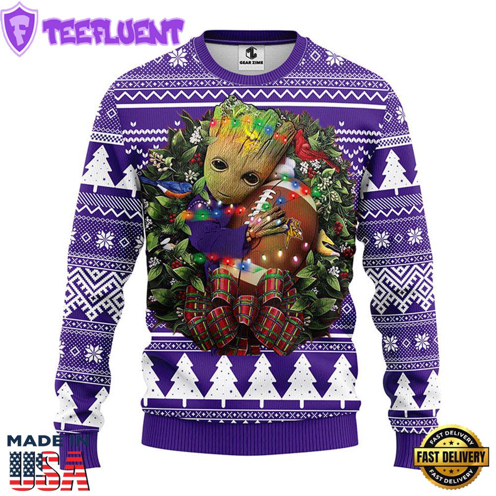 Minnesota Vikings Groot Hug Christmas Ugly Sweater Sport For Fan