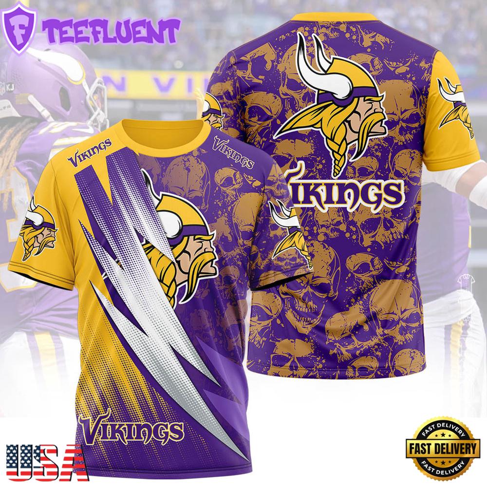 Minnesota Vikings Logo All Over Print T-Shirt For Fans
