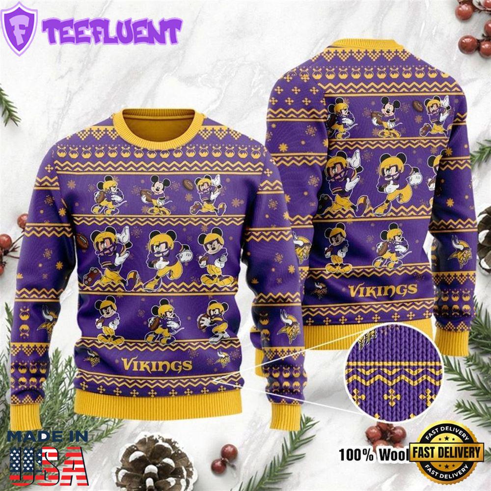 Minnesota Vikings Mickey Mouse Player Disney Ugly Sweater Christmas