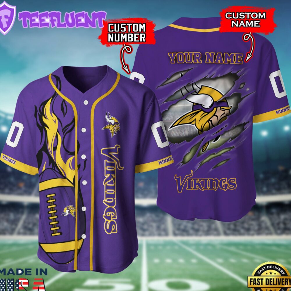 Minnesota Vikings NFL 3D Personalized Baseball Shirt For Fans