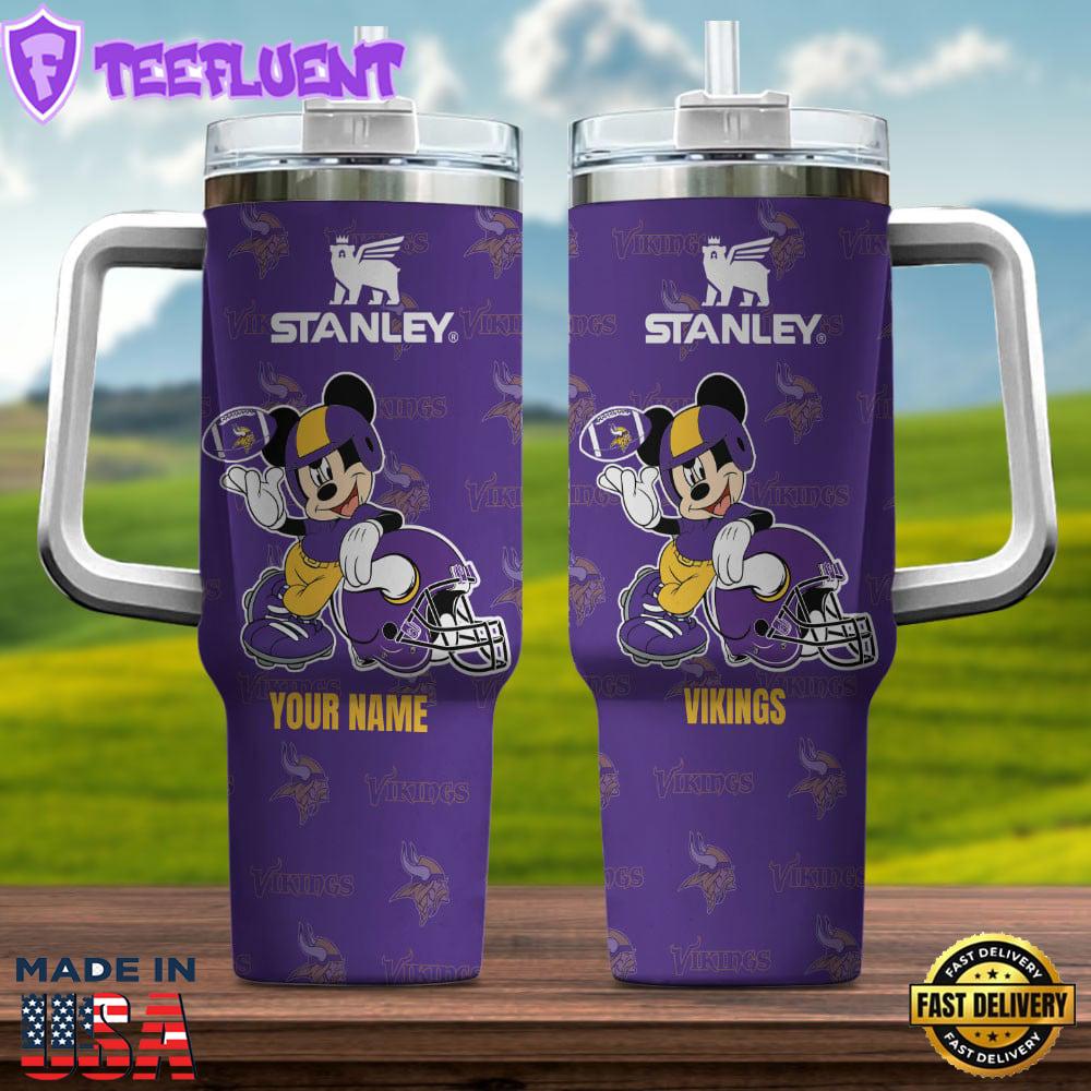Minnesota Vikings NFL Mickey Mouse Custom Stanley Quencher 40oz Stainless Steel Tumbler With Handle