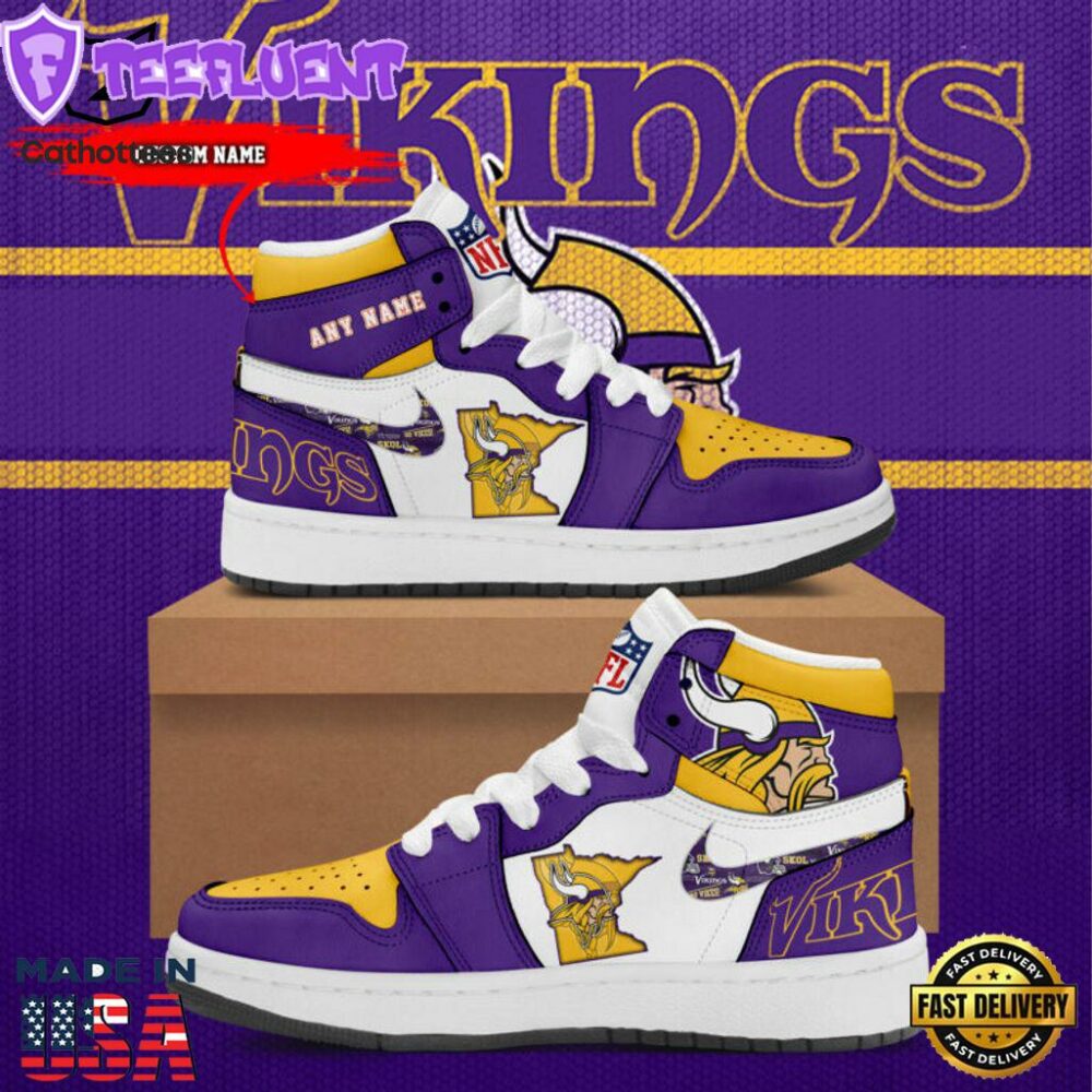 Minnesota Vikings NFL Nike White Purple Design Air Jordan 1 High Top