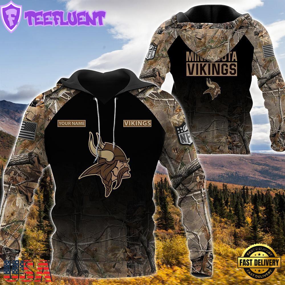 Minnesota Vikingspersonalized Your Name Hunting Camo Hoodie