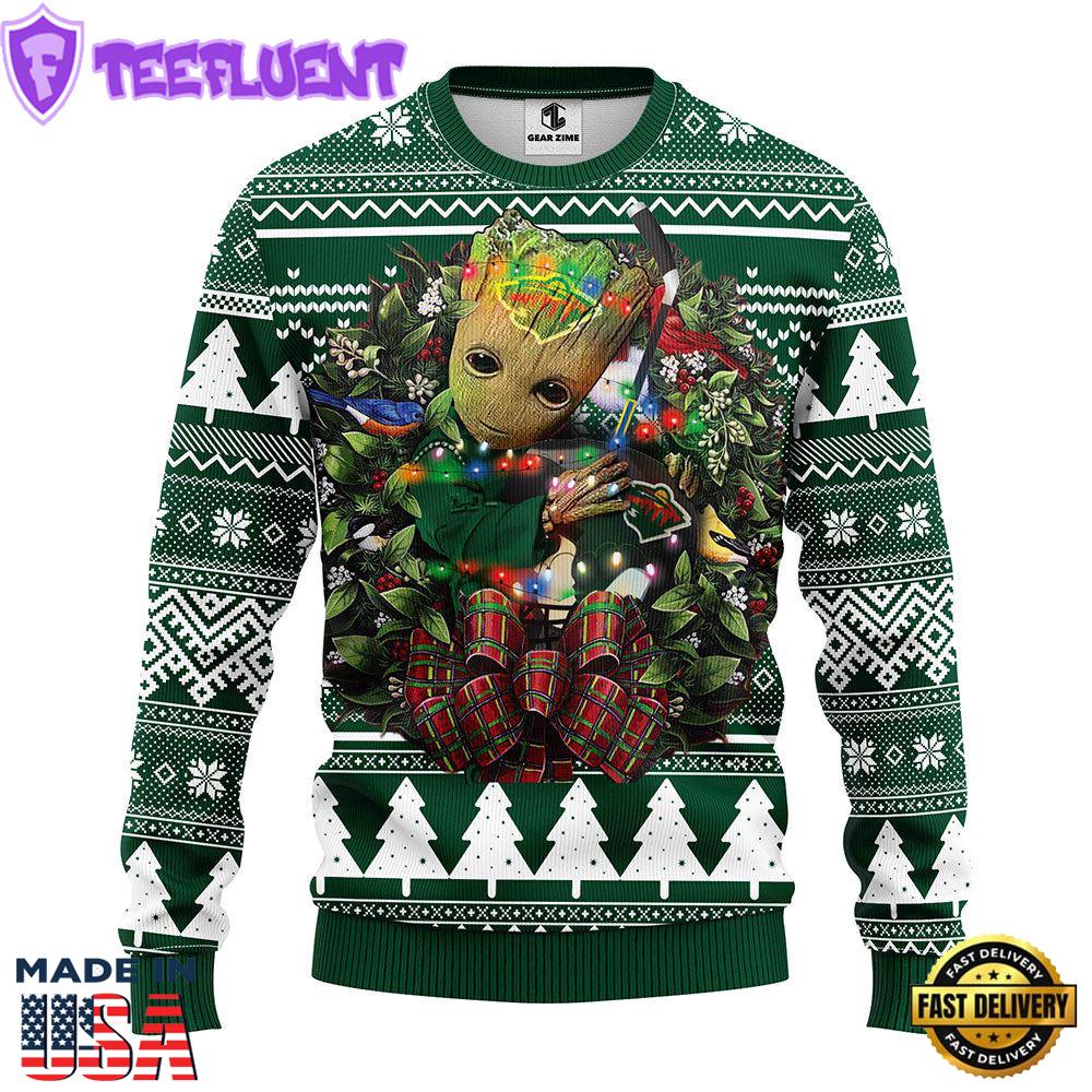 Minnesota Wild Groot Hug Christmas Ugly Sweater Sport For Fan