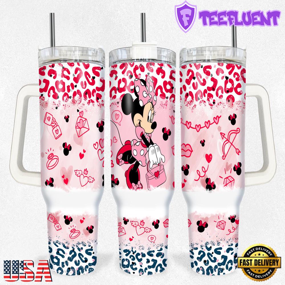 Minnie Mouse Disney Cartoon Valentine Stainless Steel Tumbler With Handle