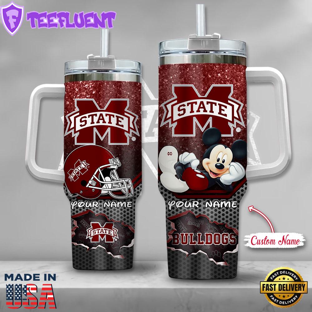 Mississippi State Bulldogs NCAA Mickey Mouse Custom Stanley Quencher 40oz Stainless Steel Tumbler With Handle