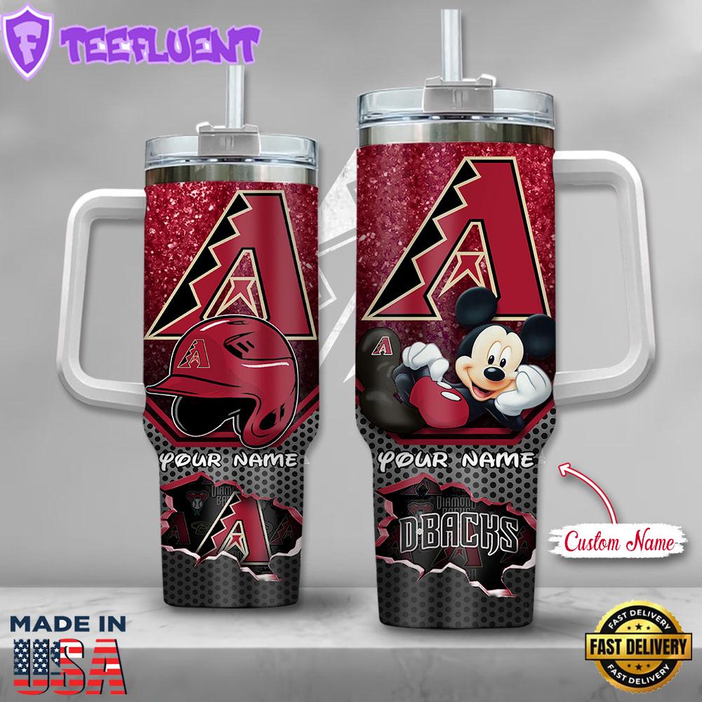 MLB Arizona Diamondbacks Mickey Mouse Custom Stanley Quencher 40oz Stainless Steel Tumbler With Handle