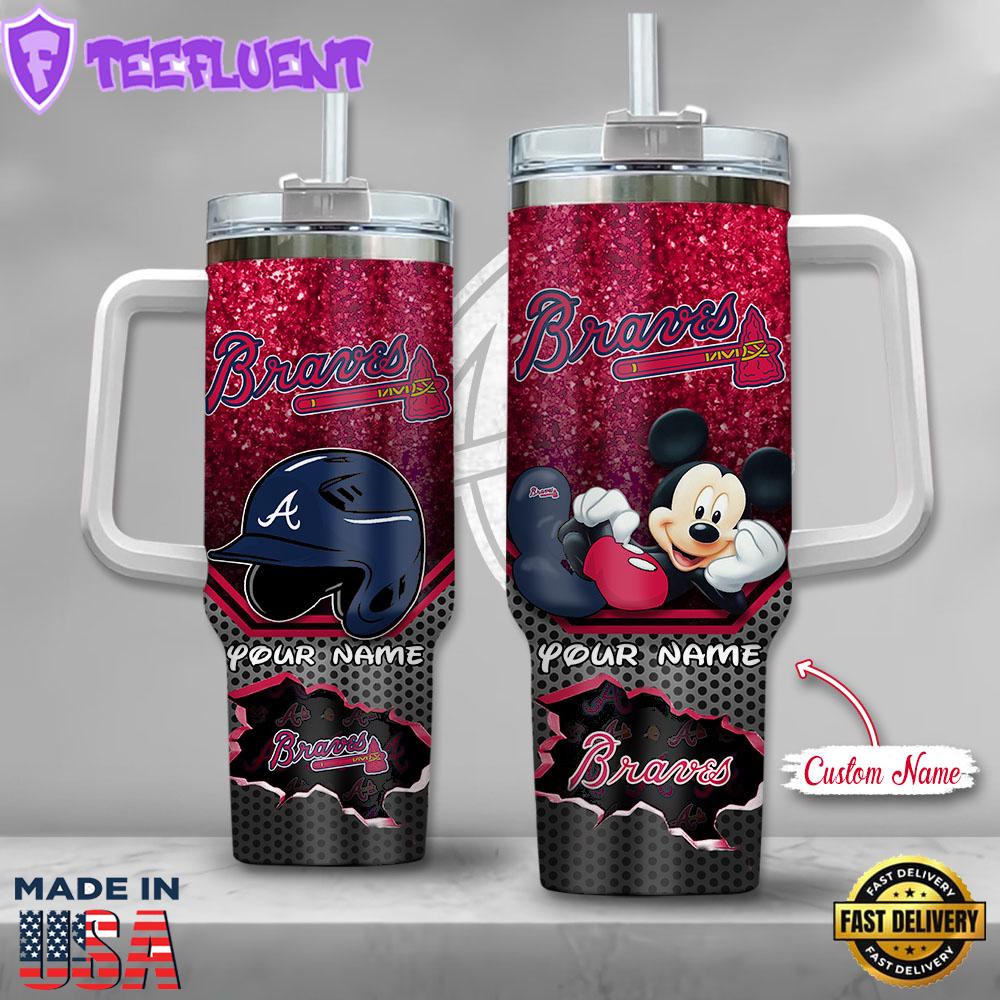 MLB Atlanta Braves Mickey Mouse Custom Stanley Quencher 40oz Stainless Steel Tumbler With Handle