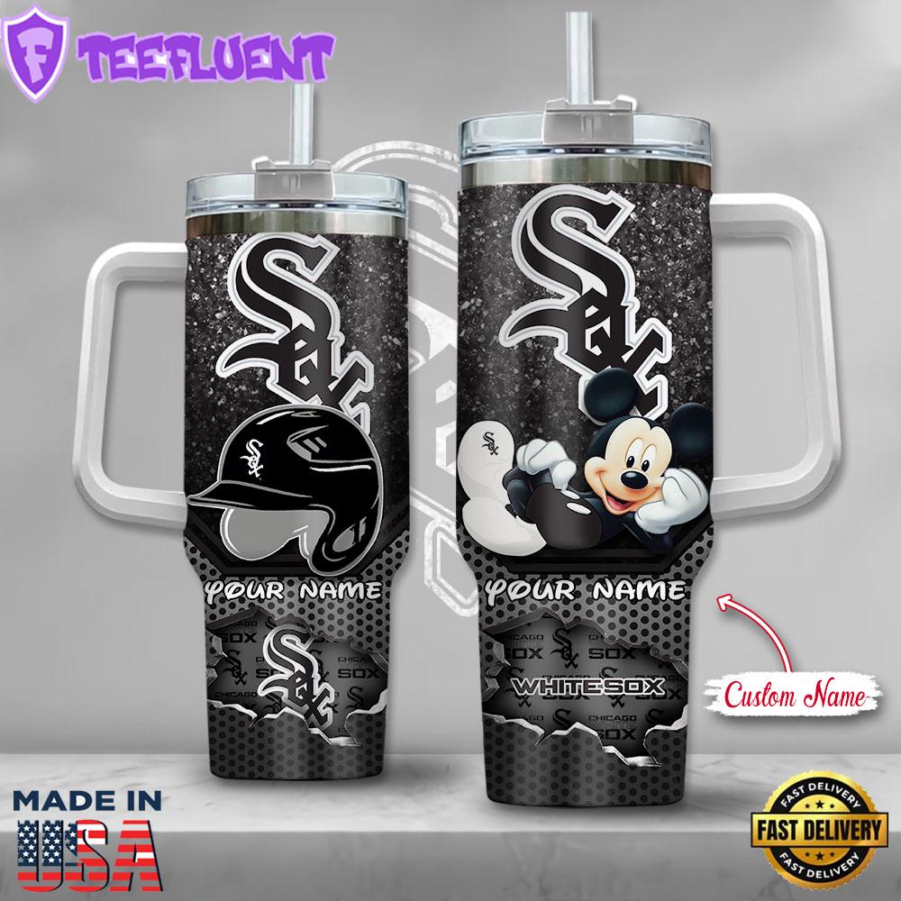 MLB Chicago White Sox Mickey Mouse Custom Stanley Quencher 40oz Stainless Steel Tumbler With Handle