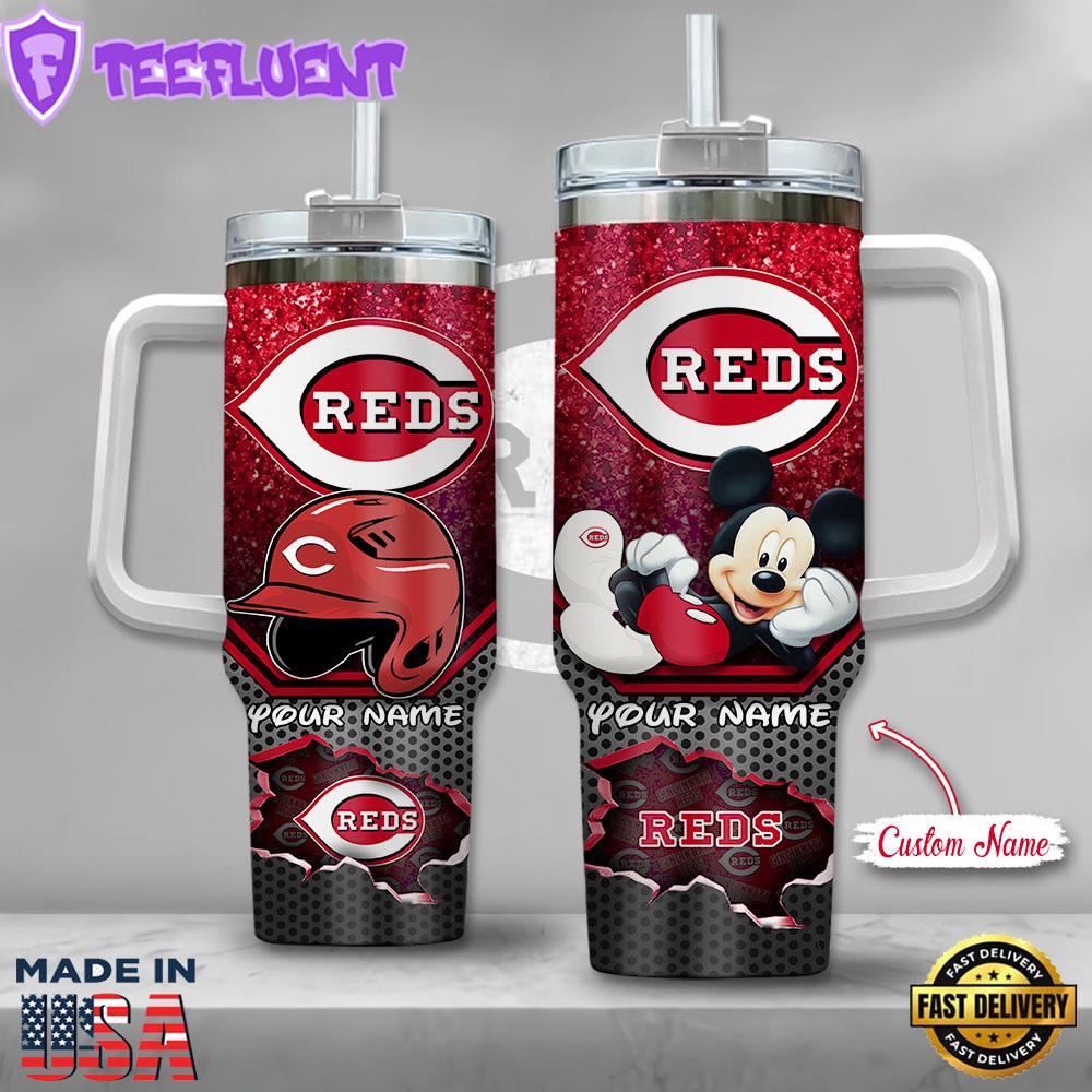 MLB Cincinnati Reds Mickey Mouse Custom Stanley Quencher 40oz Stainless Steel Tumbler With Handle