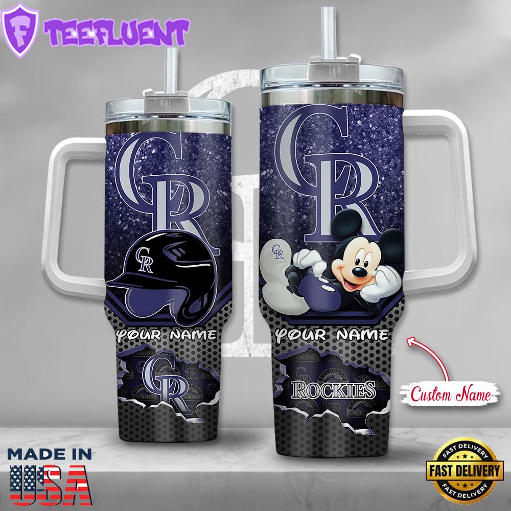 MLB Colorado Rockies Mickey Mouse Custom Stanley Quencher 40oz Stainless Steel Tumbler With Handle