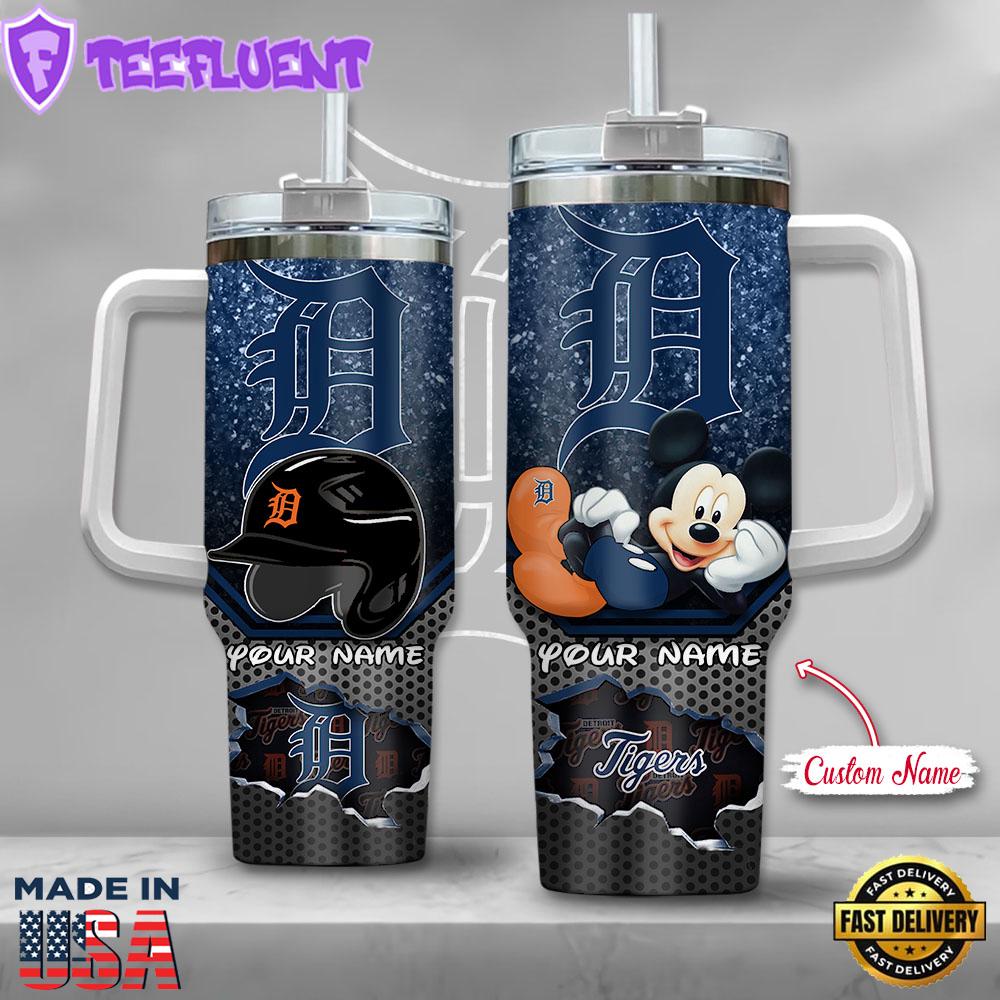 MLB Detroit Tigers Mickey Mouse Custom Stanley Quencher 40oz Stainless Steel Tumbler With Handle