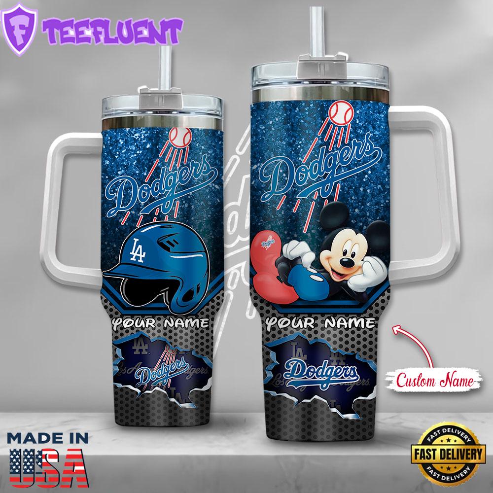 MLB Los Angeles Dodgers Mickey Mouse Custom Stanley Quencher 40oz Stainless Steel Tumbler With Handle