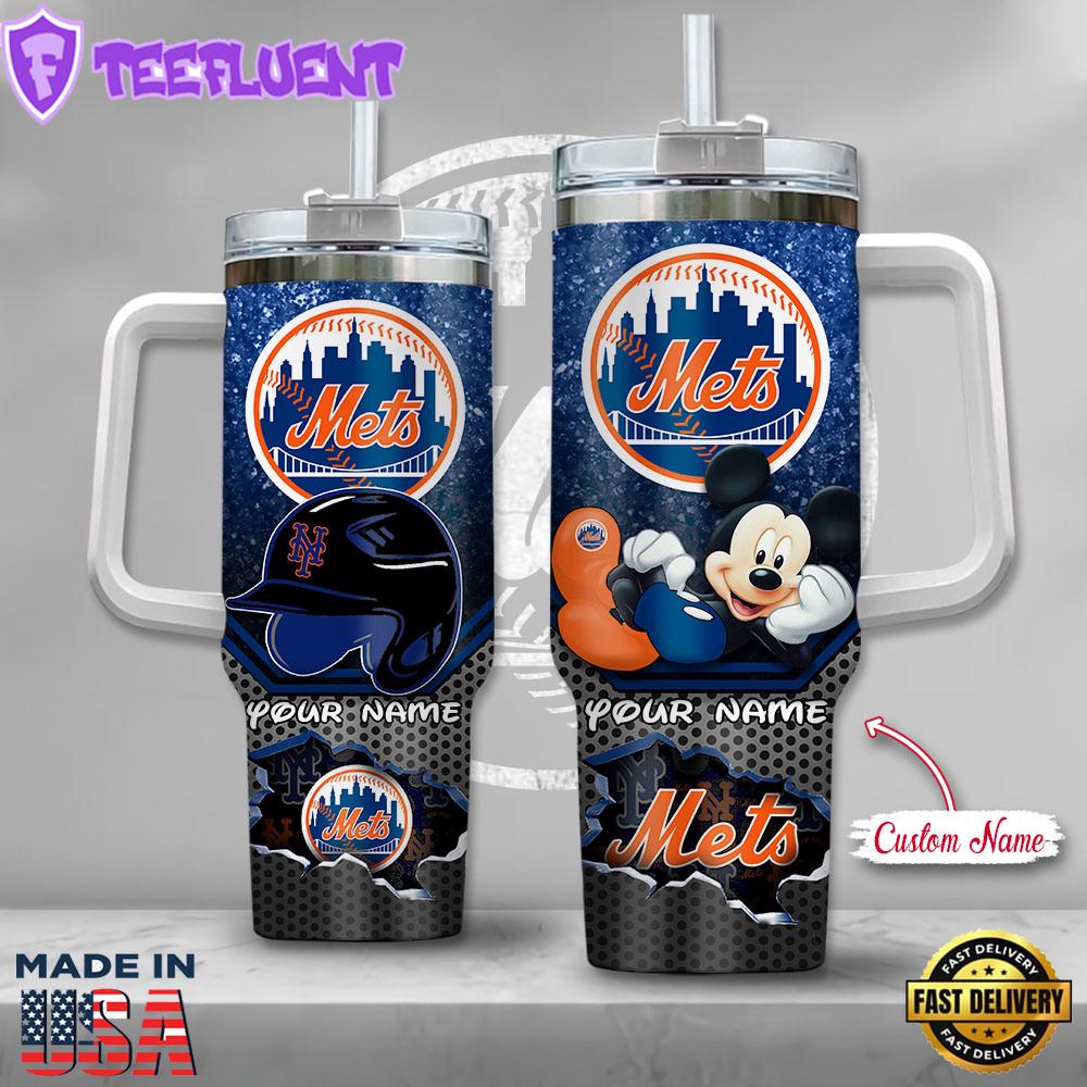 MLB New York Mets Mickey Mouse Custom Stanley Quencher 40oz Stainless Steel Tumbler With Handle