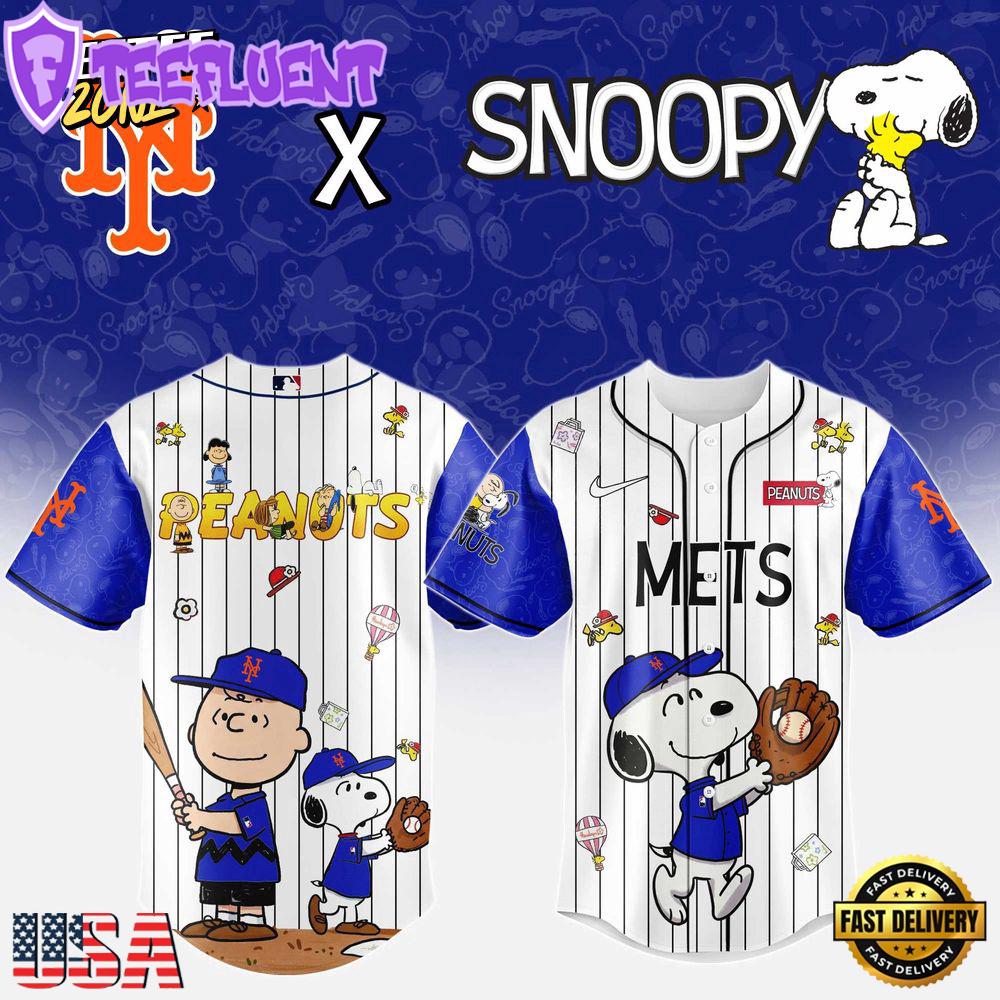 MLB New York Mets Snoopy Peanuts 75th Anniversary Baseball Jersey