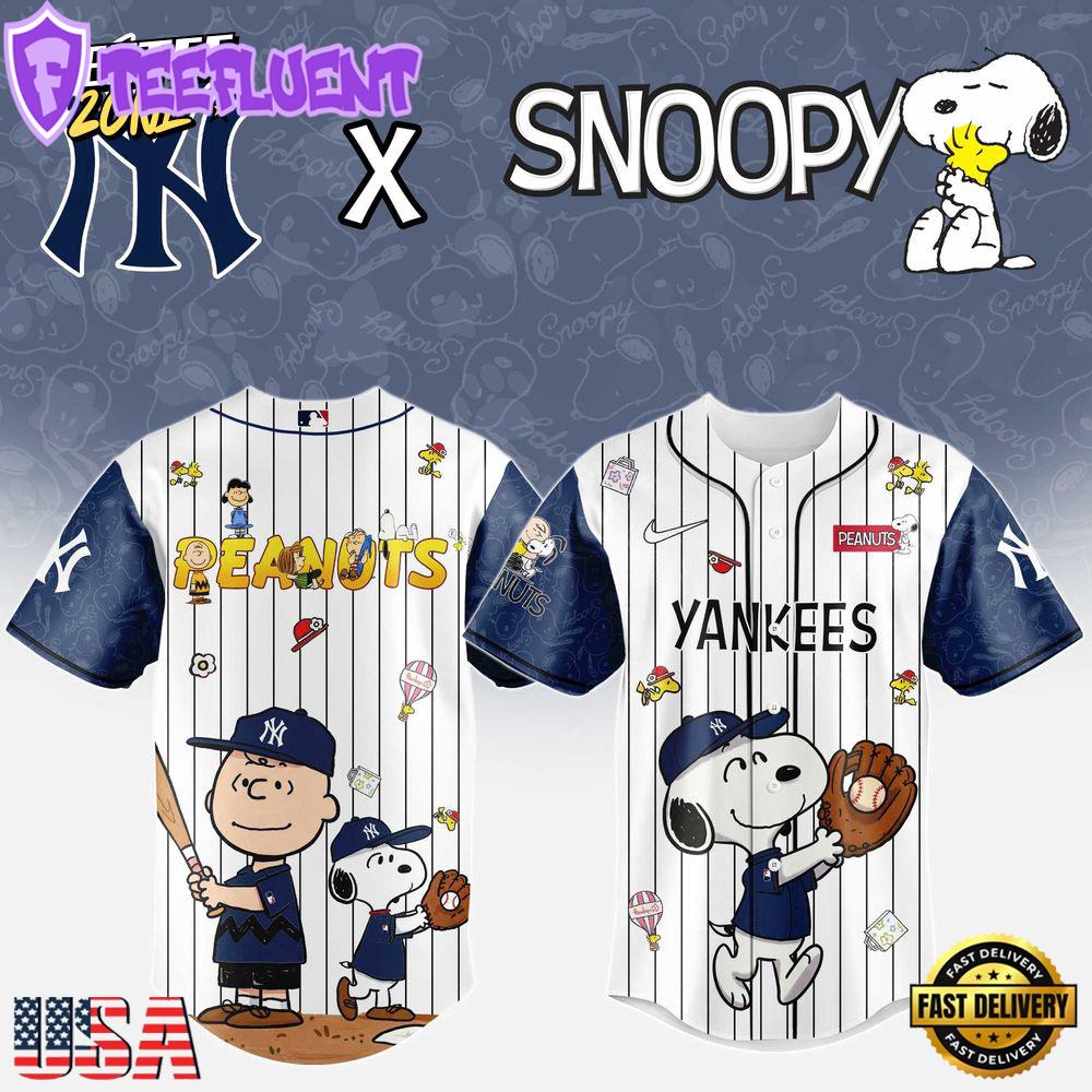 MLB New York Yankees Snoopy Peanuts 75th Anniversary Baseball Jersey