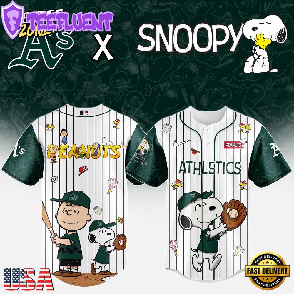 MLB Oakland Athletics Snoopy Peanuts 75th Anniversary Baseball Jersey