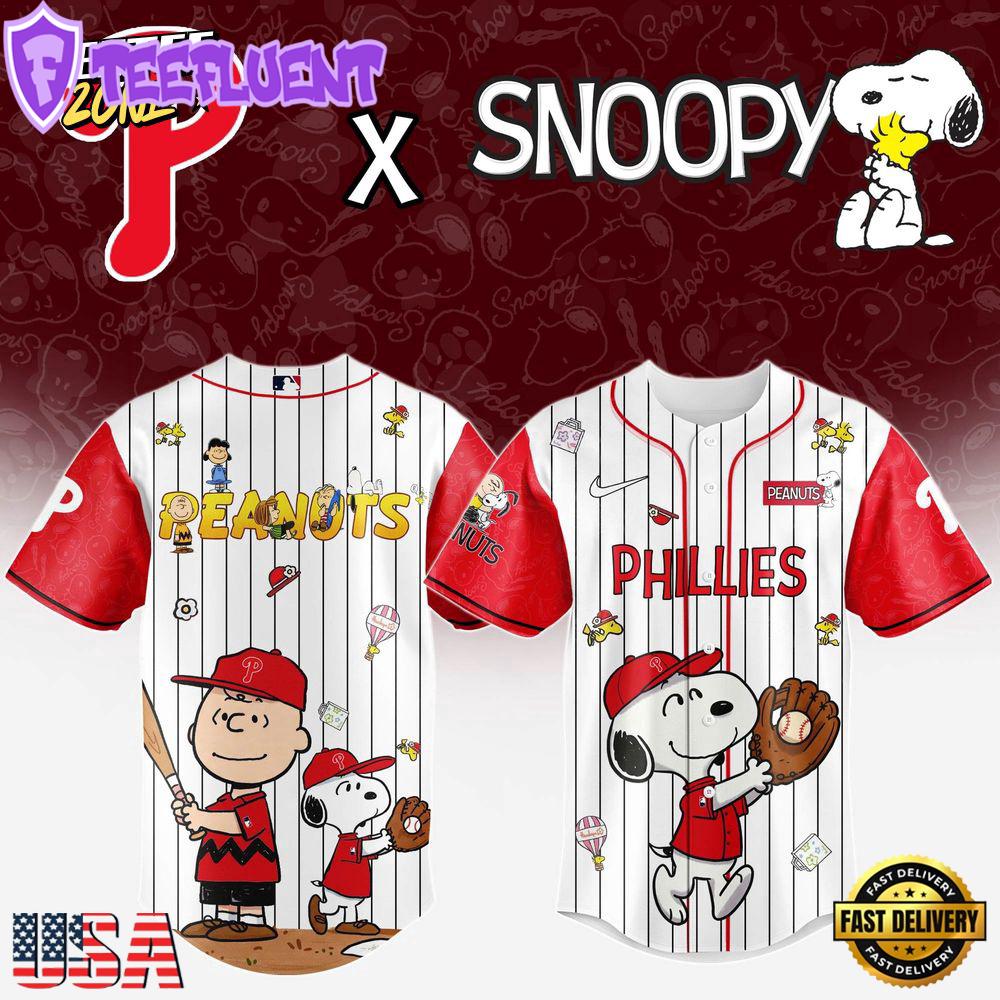 MLB Philadelphia Phillies Snoopy Peanuts 75th Anniversary Baseball Jersey