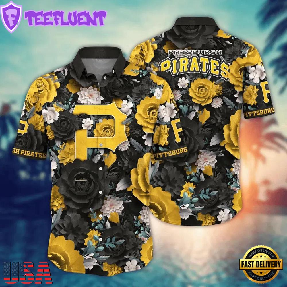 MLB Pittsburgh Pirates Bold Floral Burst Hawaiian Shirt