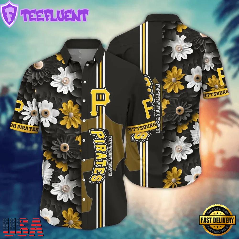 MLB Pittsburgh Pirates Daisy Stripe Hawaiian Shirt