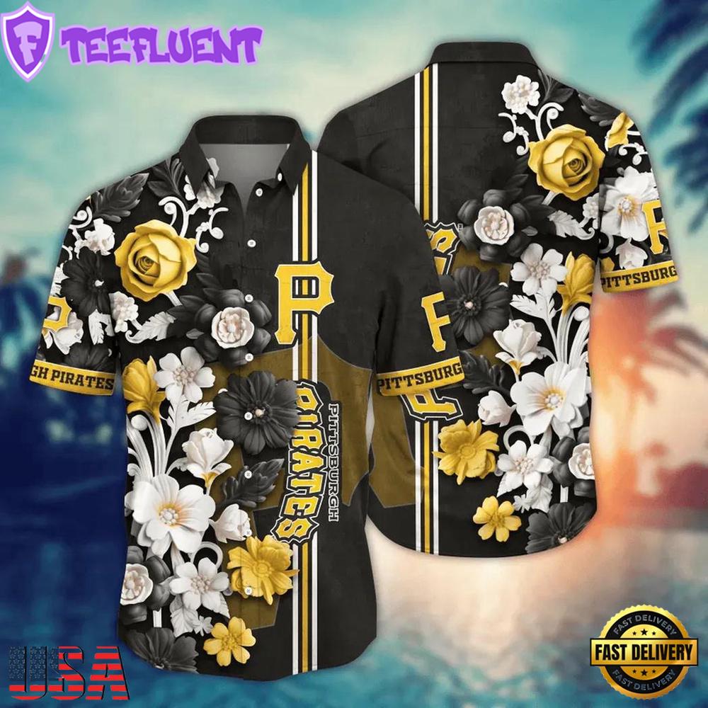 MLB Pittsburgh Pirates Elegant Floral Stripe Hawaiian Shirt