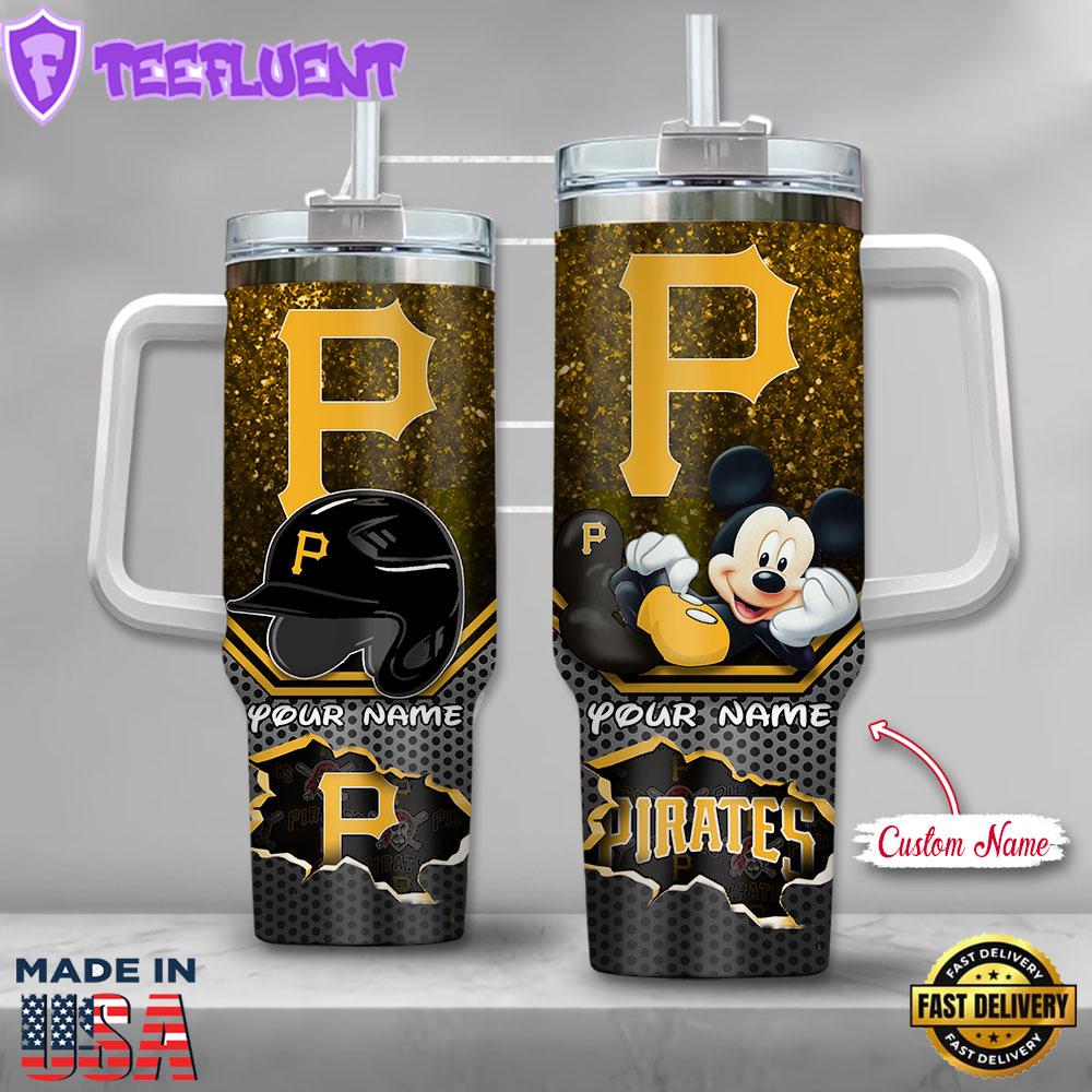 MLB Pittsburgh Pirates Mickey Mouse Custom Stanley Quencher 40oz Stainless Steel Tumbler With Handle