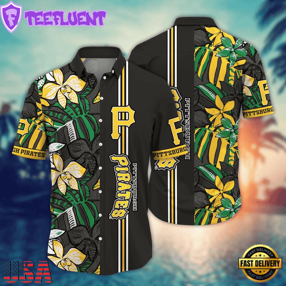 MLB Pittsburgh Pirates Tropical Jungle Stripe Hawaiian Shirt