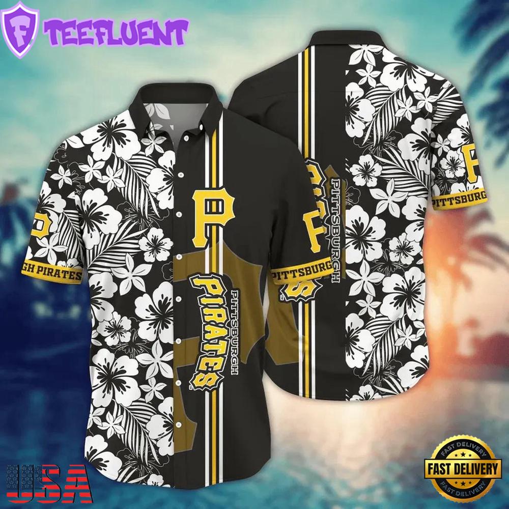 MLB Pittsburgh Pirates Tropical Monochrome Hawaiian Shirt