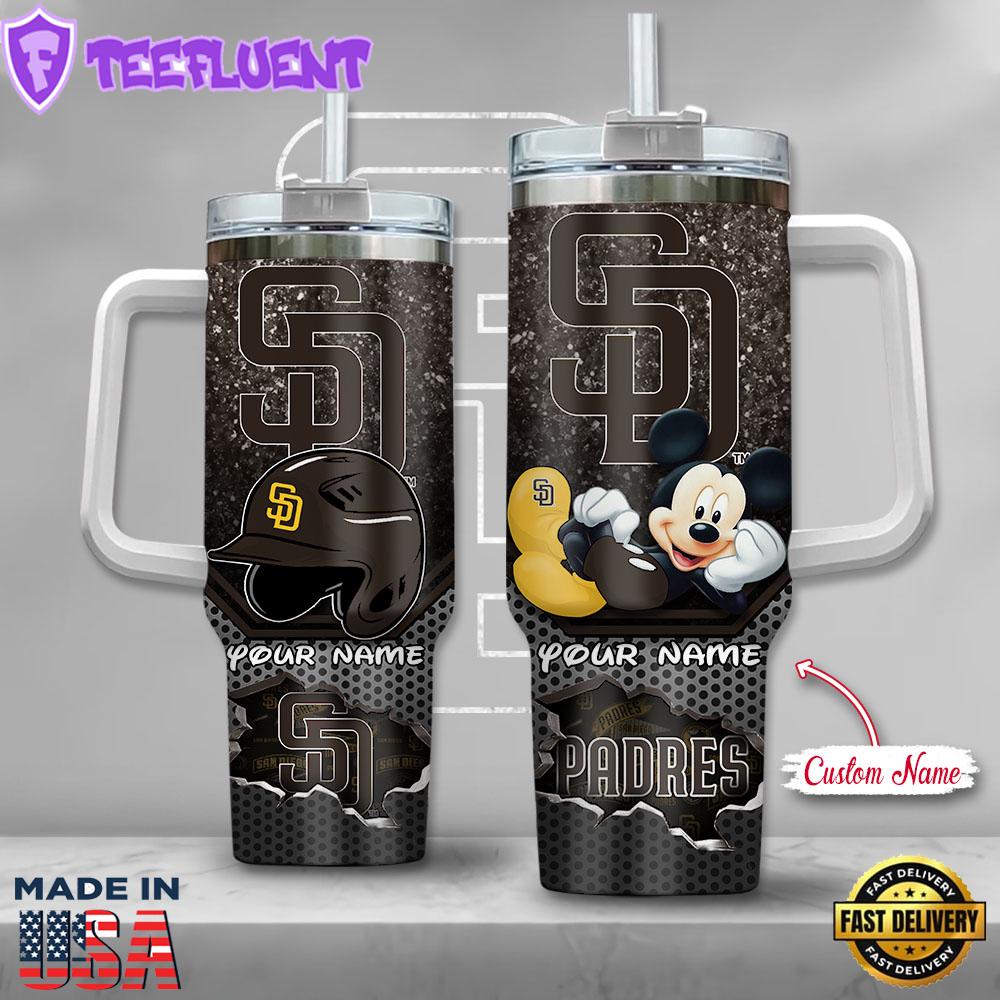 MLB San Diego Padres Mickey Mouse Custom Stanley Quencher 40oz Stainless Steel Tumbler With Handle