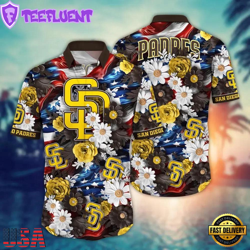 MLB San Diego Padres Patriot Blooms Hawaiian Shirt