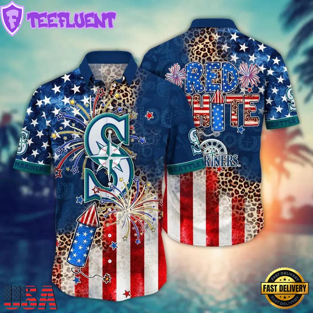 MLB Seattle Mariners 4TH Of July Red White Hawaiian Shirt
