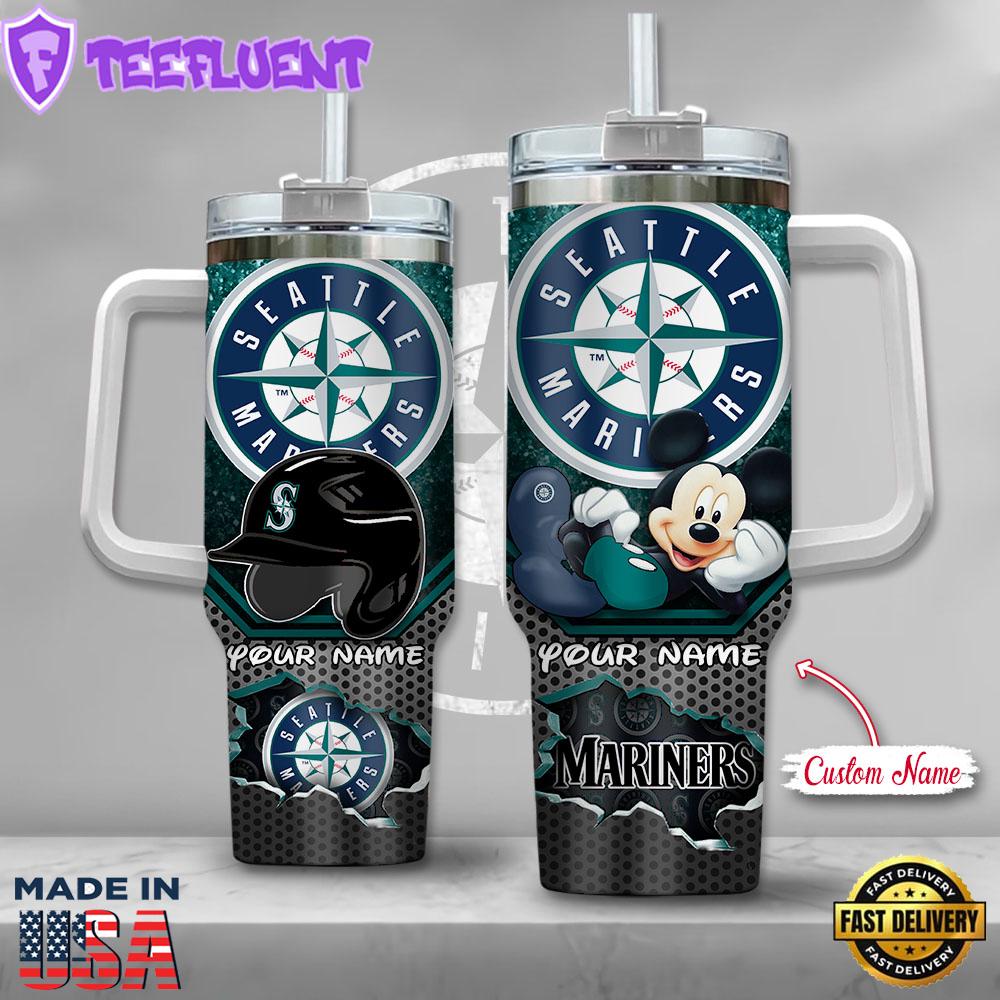 MLB Seattle Mariners Mickey Mouse Custom Stanley Quencher 40oz Stainless Steel Tumbler With Handle
