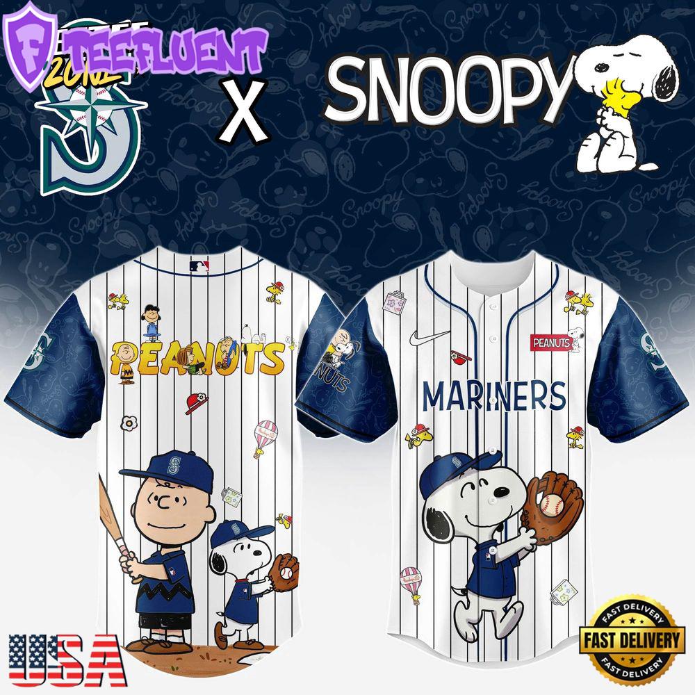 MLB Seattle Mariners Snoopy Peanuts 75th Anniversary Baseball Jersey