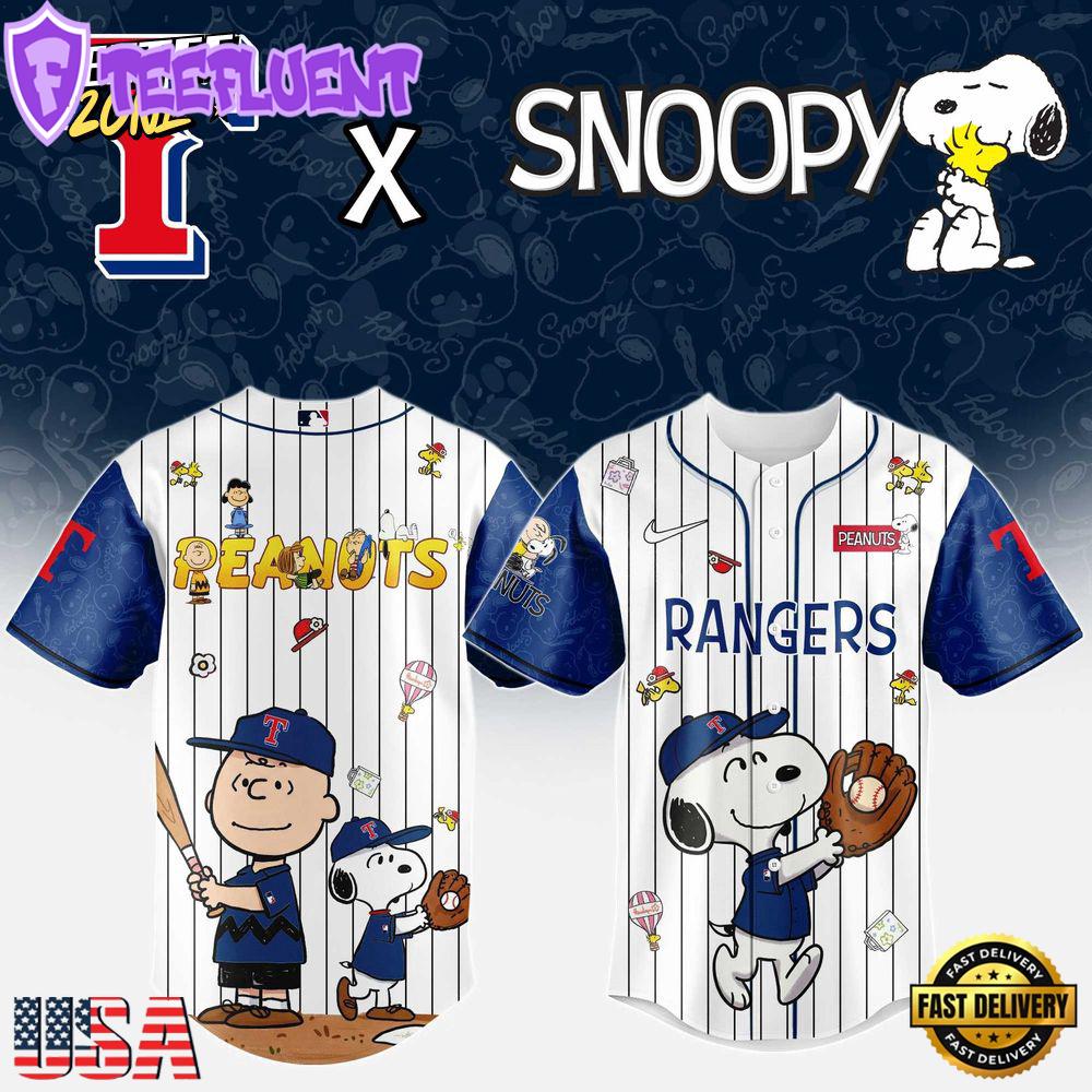 MLB Texas Rangers Snoopy Peanuts 75th Anniversary Baseball Jersey