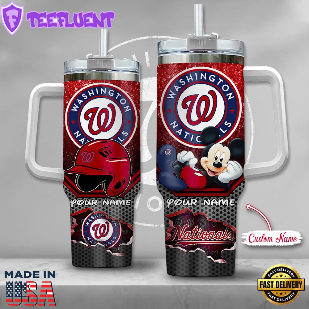MLB Washington Nationals Mickey Mouse Custom Stanley Quencher 40oz Stainless Steel Tumbler With Handle