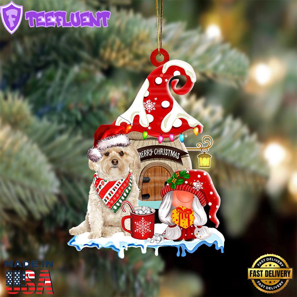 Morkie With Mushroom House Christmas Ornament, Gift For Christmas