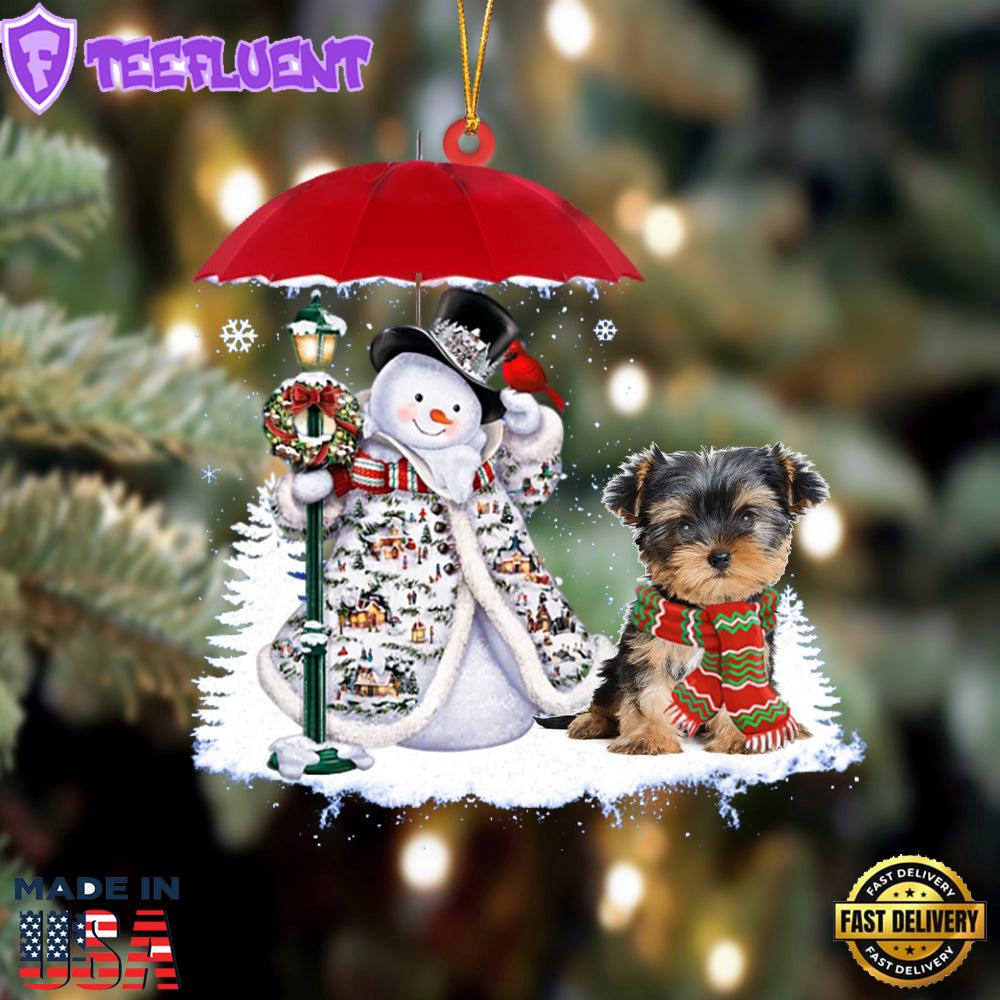 Morkie With Snowman Ornament, Gift For Christmas