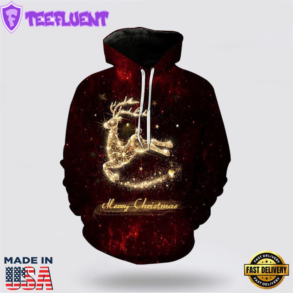 Multi Reindeer Christmas All Over Print 3D Hoodie