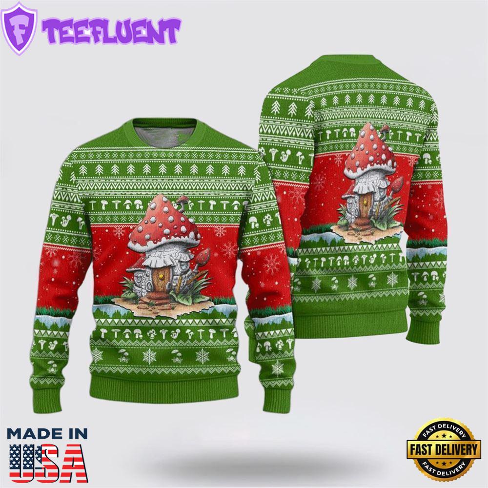 Mushrooms Green Pattern Ugly Christmas Sweater