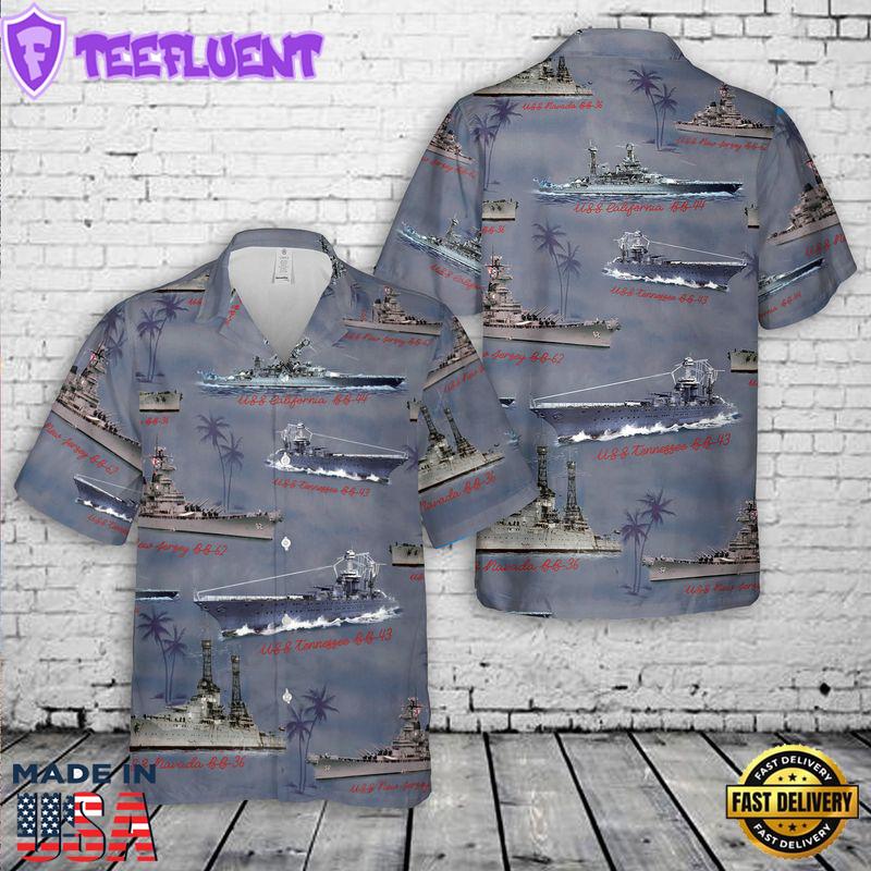 Naval Battleships Of World War II US Navy Hawaiian Shirt