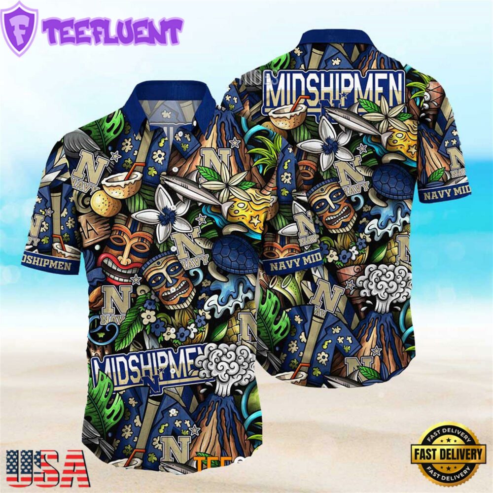 Navy Midshipmen Ncaa Mens Floral Special Design Hawaiian Shirt