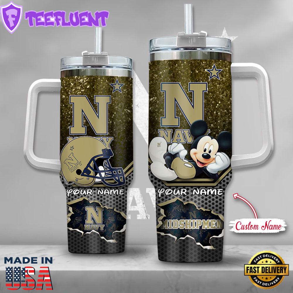 Navy Midshipmen NCAA Mickey Mouse Custom Stanley Quencher 40oz Stainless Steel Tumbler With Handle
