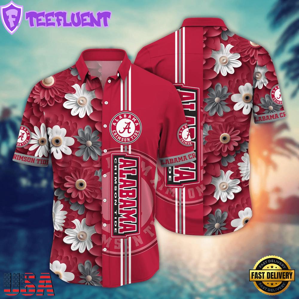 NCAA Alabama Crimson Tide Flower Summer Aloha Button Hawaiian Shirt