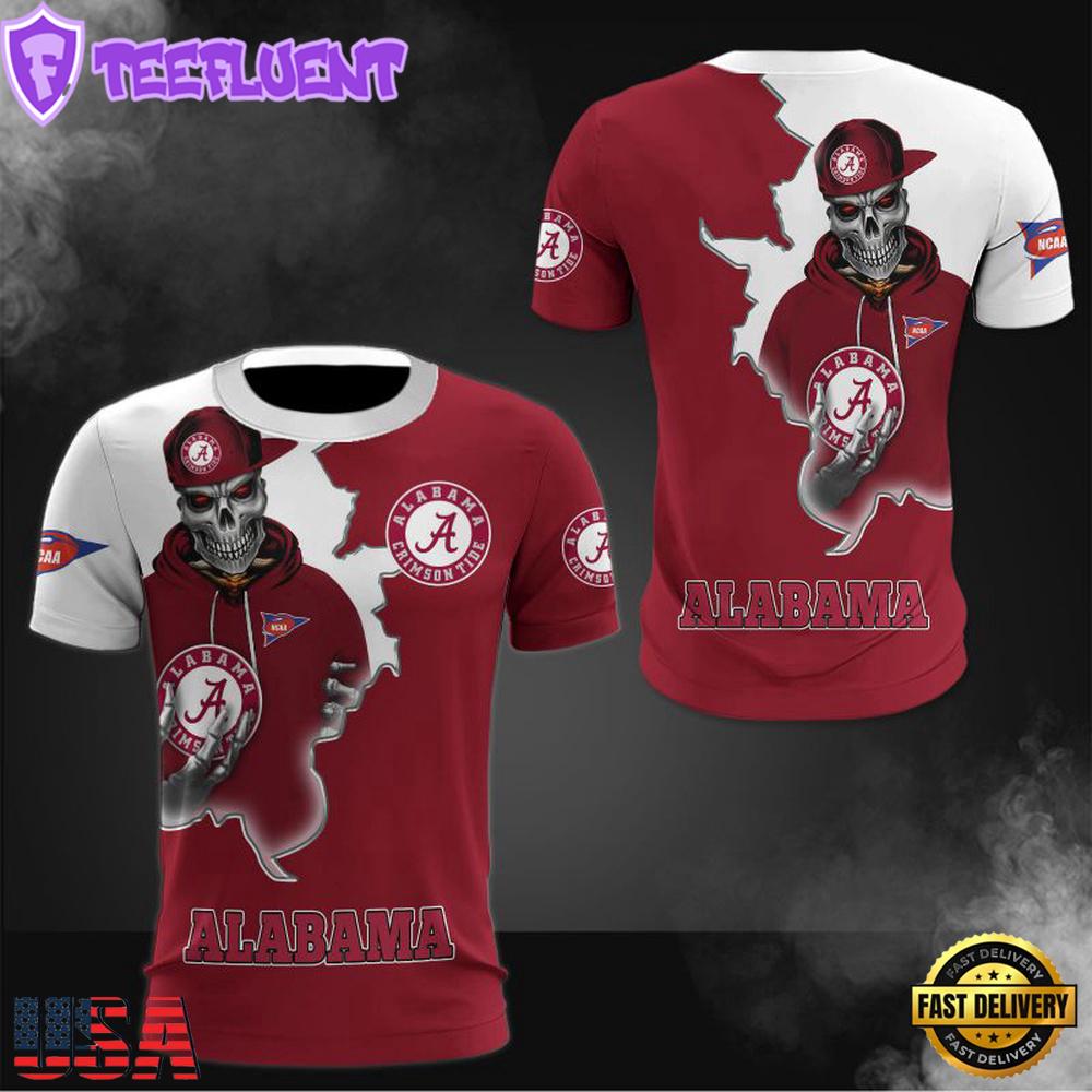NCAA Alabama Crimson Tide Halloween Skeleton All Over Print T Shirt