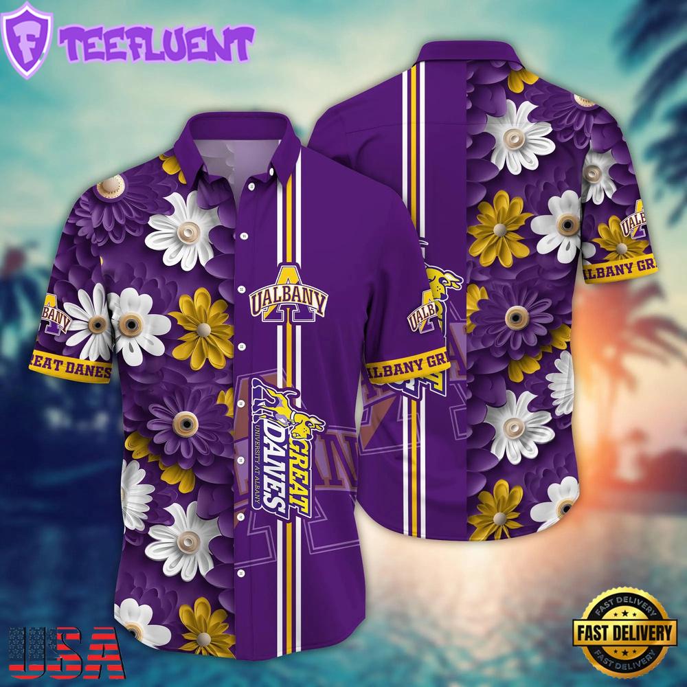 NCAA Albany Great Danes Flower Summer Aloha Button Hawaiian Shirt