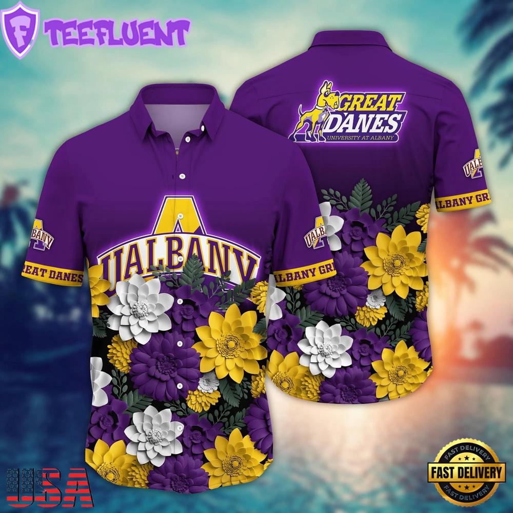 NCAA Albany Great Danes Flower Tropical Summer Beach Hawaiian Shirt