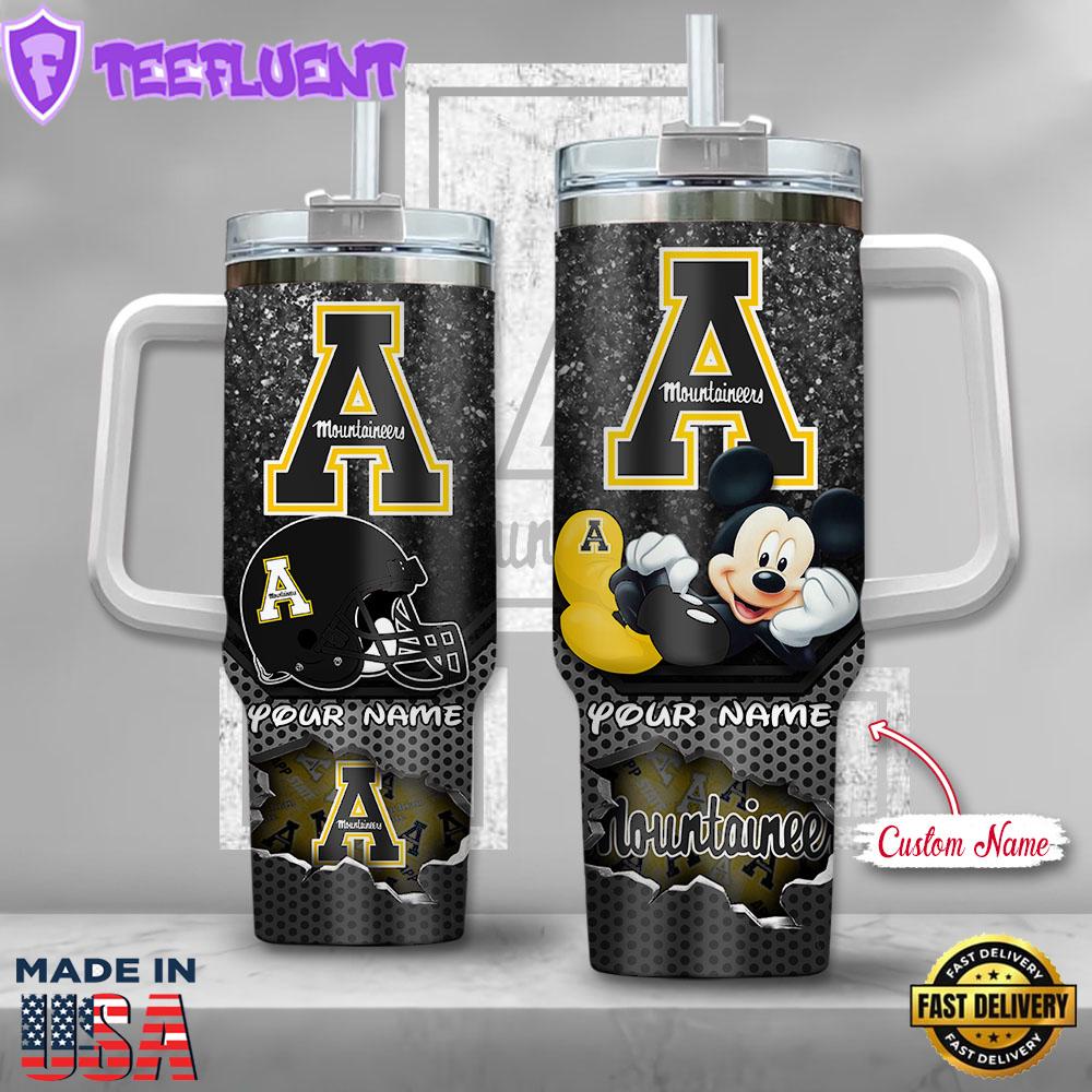 NCAA Appalachian State Mountaineers Mickey Mouse Custom Stanley Quencher 40oz Stainless Steel Tumbler With Handle